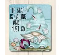 Gnome Magnet Beach is Calling metal tin kitchen decor sea shells 4" size gift home decor