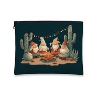 Gnome Makeup Bag, Cozy Campfire Holiday Cosmetic Pouch for Women, Portable Small Canvas Zipper Organizer, Winter Skincare Toiletry Bag, Dark Blue, 7x9 Inch, Gnome