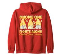 Gnome One Fights Alone Gold| Childhood Cancer Awareness Zip Hoodie
