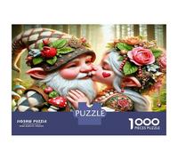 Gnome Pair Rose 1000pc Premium Jigsaw Puzzle Rustic Forest Romance Puzzle for Adults Thick Cardboard Teen Puzzle Fans 12-18 Logic Skill After-School Party Game Best Gift for Puzzle Lovers 70x50cm/1000