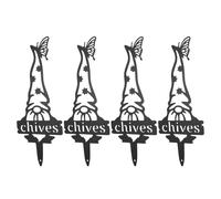 Gnome Plant Marker, Metal Garden Stake, Black 4pcs - Rust Proof, Fine Cutting, Decorative Outdoor Yard Use (Chives)