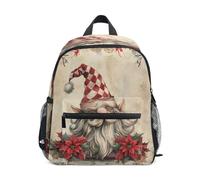 Gnome Poinsettia Retro Toddler Backpack, Boy Backpack Preschool Bag Kindergarten Schoolbag Nursery Travel Bag for Girl