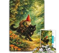 Gnome Riding a Black Cat in a Magical Forest Jigsaw Puzzle, 1000 Piece | Relaxing puzzle activity on rainy days for screen-free time.
