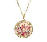 Gnome Rose Flower Multicolored Diamond Necklace Dainty Round Pendants Jewelry for Women Golden-style