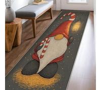 Gnome Runner Rug, Christmas Fanciful Lantern Candy Cane Xmas Red Low Pile Rectangle Floor Carpets Edge Binding for Kitchen Hallway Laundry Room Entryway Decor 2x8 Ft