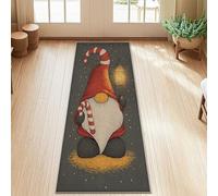 Gnome Runner Rug, Christmas Fanciful Lantern Candy Cane Xmas Red Non-Slip Rectangle Floor Carpets Edge Binding for Kitchen Doorway Entryway Bedside Decor 2x5 Ft