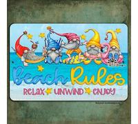 Gnome Sign, Beach Rules, surfing, ocean, sand, lake, sea, pool float, gnomies home decor