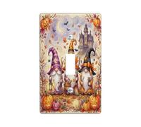 Gnome Single Light Switch Cover Plate, Fanciful Festive Pumpkins Hat Halloween Orange Standard Size Switch Plate Decorative for Home Living Room Bedroom Bathroom Decor