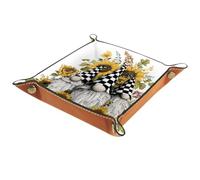 Gnome Sunflower Portable Dice Rolling Tray, Microfiber Leather Dice Holder Game Box for D&D, RPG, Table Games or Desktop Phone Key Storage