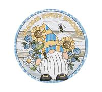 Gnome Sweet Gnome Flower Bee Pattern Round Tin Sign Vintage Metal Sign Home Bar Garden Wall Decor Metal Poster 8x8 Inch