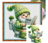 Gnome Toilet Printed Cross Stitch Kits 25x25cm DIY 18CT Thread Needlework, Cross Stitch Kits for Adults, Embroidery Kit for Adult Beginner, Art Crafts for Home Wall Decor,Gifts for Mothers Girls