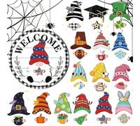 Gnome Welcome Sign,Interchangeable Design with Magnet Pieces | Seasonal Wooden Gnome Sign - for Outdoor Gate, Indoor Wall and Party Events