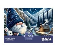 Gnome Winter Night 1000 Piece Jigsaw Puzzle for Adults - Recycled Paper Gnome by Fire with Rabbit Fun Present & Activity for Home Great Gift Idea70x50cm/1000pcs