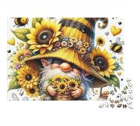 Gnome with Sunflowers 1000 Piece Jigsaw Puzzle Sunflower Gnome Portrait for Adults Educational Game Beautiful Decoration Challenge High Difficulty Birthday Gifts 38x26cm/1000pcs