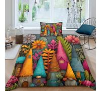 Gnomes 3D Duvet Cover 3 Pcs Print Doodle Art Garden Bedding Set Microfibre Comforter Cover For Child Teens Youth Man Room Decor Quilt Cover with Pillowcase Single（135x200cm）