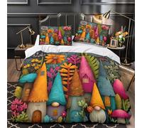 Gnomes 3D Print Duvet Cover Set Doodle Art Garden Soft Microfiber Quilt Cover Bedding Sets For Child Teens Youth Man Room Decor 3 Pcs with Pillowcase Single（140x200cm）