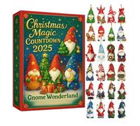 Gnomes Adventcalendars 2025, 24 Days Christmas Countdown Calendar with 2D Flat Acrylic Gnome Pendant Ornament, Collectible Dwarf Figurine Decor Wonderland Advent Holiday Ornament