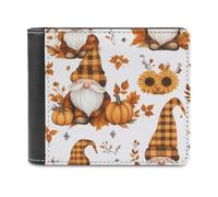 Gnomes Autumn Leather Men's Bifold Wallet Minimalist Credit Card Holder Simple Coin Purse with Hidden Slots