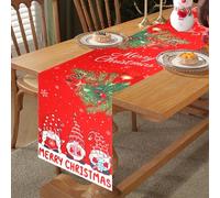 Gnomes Christmas Birds Holly Table Runner, Linen Merry Christmas Table Runner, Red Seasonal Winter Holiday Kitchen Dining Table Decoration for Indoor Outdoor Home Party Christmas Decor, 14" x 72"