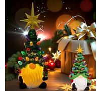 Gnomes Christmas Decorations - 8" Lighted Up Gnomes Ceramic Christmas Tree with Multicolored Lights - Mini Pre-lit Hand-Painted Xmas Tree Decor for Home Indoor Table Fireplace