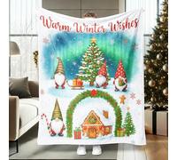 Gnomes Throw Blanket, Winter Festive Christmas Tree Gingerbread House Xmas Green Furry Fuzzy Blankets Cozy Lightweight Decorative for Couch Sofa Bed Car Chair Office Desk 50x60 Inch