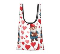 Gnomes Valentine Love Reusable Foldable Shopping Bag, Portable Grocery Bag For Daily Use