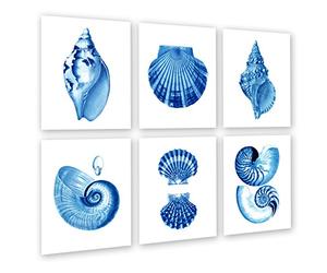 Gnosis Picture Archive Blue Seashells Decor Art Prints Set of 6 unframed Beach Coastal Decor Wall Art