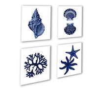Gnosis Picture Archive Navy Blue Beach Wall Art Decor Set of 4 Unframed Prints Coastal Home Decor