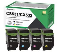 Gnprintx CS531 CX532 Toner Cartridge 75M10K0 75M10C0 75M10M0 75M10Y0 Replacement for Lexmark CS531dw, CS632dwe, CX532adwe, CX635adwe Printer（4 Pack, Smart Chip Inside No Setup Needed）