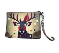 GNQPWEE Genuine Leather Envelope Clutch Handbag Slim Pouch with Wrist Strap Evening Bag Christmas Deer Picture Printed