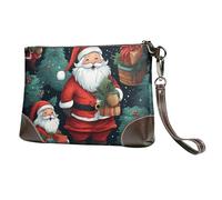 GNQPWEE Genuine Leather Envelope Clutch Handbag Slim Pouch with Wrist Strap Evening Bag Cute Christmas Man Printed