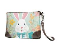 GNQPWEE Genuine Leather Envelope Clutch Handbag Slim Pouch with Wrist Strap Evening Bag Easter Bunny Floral Printed
