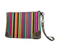 GNQPWEE Genuine Leather Envelope Clutch Handbag Slim Pouch with Wrist Strap Evening Bag Rainbow Colored Striped Printed