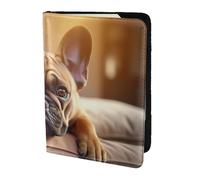 GNQPWEE Leather Passport Holder Cover Case Animal Dog French Bulldog Print Eco-Friendly Genuine Leather Travel Essentials