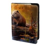 GNQPWEE Leather Passport Holder Cover Case Beaver working3 Print Eco-Friendly Genuine Leather Travel Essentials