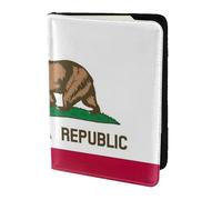 GNQPWEE Leather Passport Holder Cover Case California State Flag Print Eco-Friendly Genuine Leather Travel Essentials