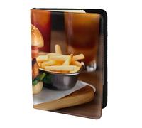 GNQPWEE Leather Passport Holder Cover Case Chicken Leg Burger Drink Print Eco-Friendly Genuine Leather Travel Essentials