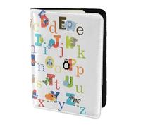 GNQPWEE Leather Passport Holder Cover Case Colourful Animal Alphabet Print Eco-Friendly Genuine Leather Travel Essentials