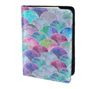 GNQPWEE Leather Passport Holder Cover Case Fish Scale Ocean Print Eco-Friendly Genuine Leather Travel Essentials