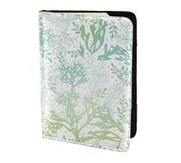 GNQPWEE Leather Passport Holder Cover Case Green Sea Blue Seaweed Print Eco-Friendly Genuine Leather Travel Essentials