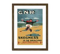 GNR Rail Skegness Vintage Advert Large Brown Framed Art Print Wall Poster 18x24 inch