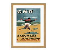 GNR Rail Skegness Vintage Advert Large Light Oak Framed Art Print Wall Poster 18x24 inch