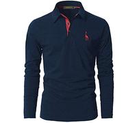 GNRSPTY Mens Polo Long Sleeve Shirt Cotton Golf Giraffe Tops,Navy+Red,3XL