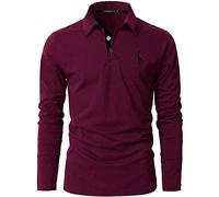 GNRSPTY Mens Polo Long Sleeve Shirt Cotton Golf Giraffe Tops,Red Wine,M