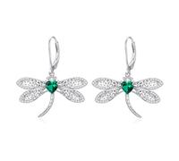 Gnteey Labor Grown Emerald Earrings 925 Sterling Silver Dragonfly Earrings 6.5x6.5mm Heart Cut Emerald Earrings for Women