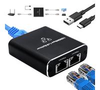 GNUADZ LAN Splitter 1 to 2, 1000 Mbps Gigabit Ethernet Splitter 2 Port with Type-C Power Cable, Aluminium Housing Network Switch for Computer, Hub, Router, Modem, Set-Top Box, Cat 5/5e/6/7/8