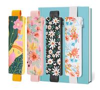 GNUEYART Elastic Pen Holder for Notebook Bible Journaling, 4 Pack PU Leather Pencil Case with Adjustable Band, Zipper Pouch for Planners, School, Office Supplies (Floral Botanical)