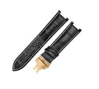 GNUFOPI Compatible With Gucci Men Women Guess Concave Interface Leather Solid Steel Butterfly Buckle Ya133309 Cowhide 2022mm Watch Strap(Black white-GD-B1,20x11mm)