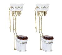 GNURBDILFO 2X Vintage Victorian Style Bathroom Porcelain Toilet Doll House Miniature White + Gold