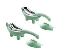 GNURBDILFO Dinosaur Shaped Infant Food Feeding Spoon Fork Child Baby Cartoon Stainless Steel Tableware Set Utensil Green